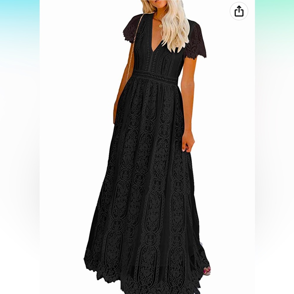Black Lace Maxi Dress with V-Neck